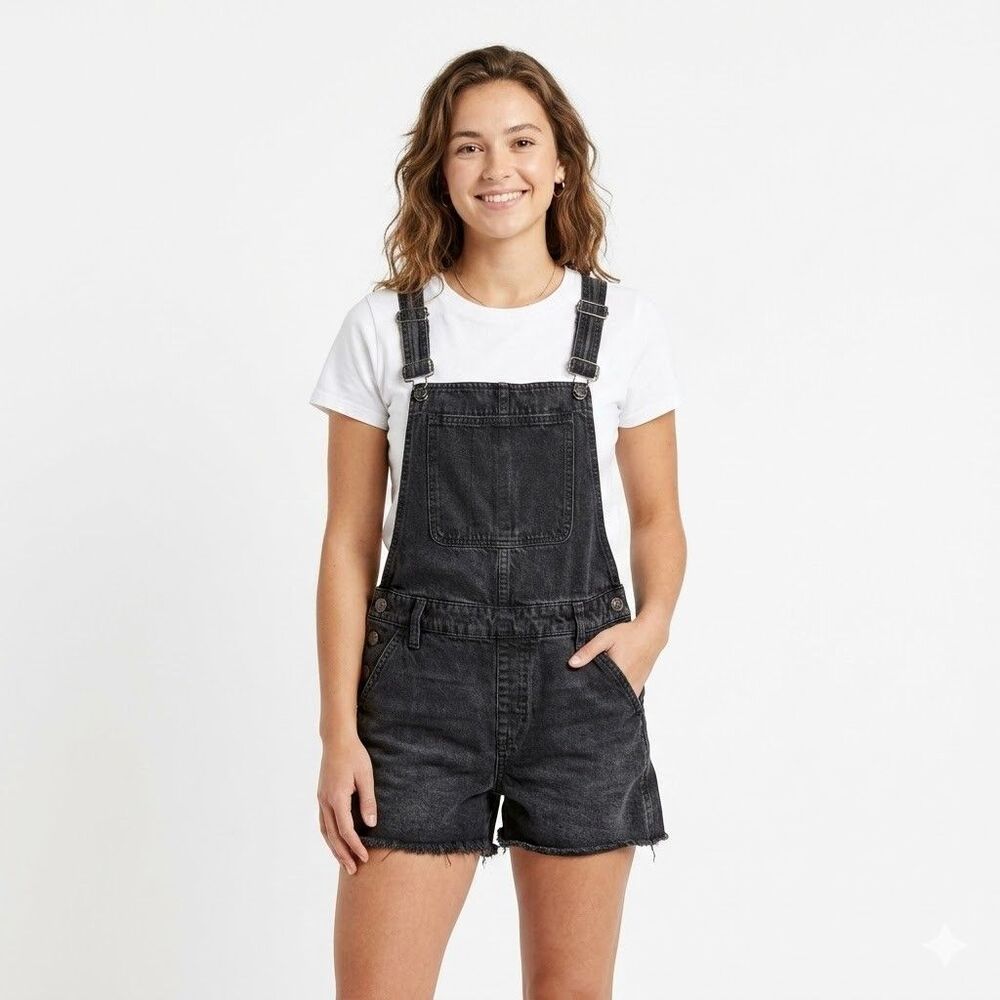 Madewell Shortalls Women's Medium Black Medium Washed Denim